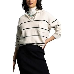 WEEKEND LOS ANGELES Women's Cressida Stripe Johnny Collar Sweater Size 1X